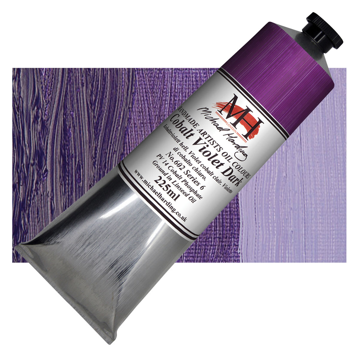 Michael Harding Artists Oil Paint - Cobalt Violet Dark, 225 ml tube and swatch