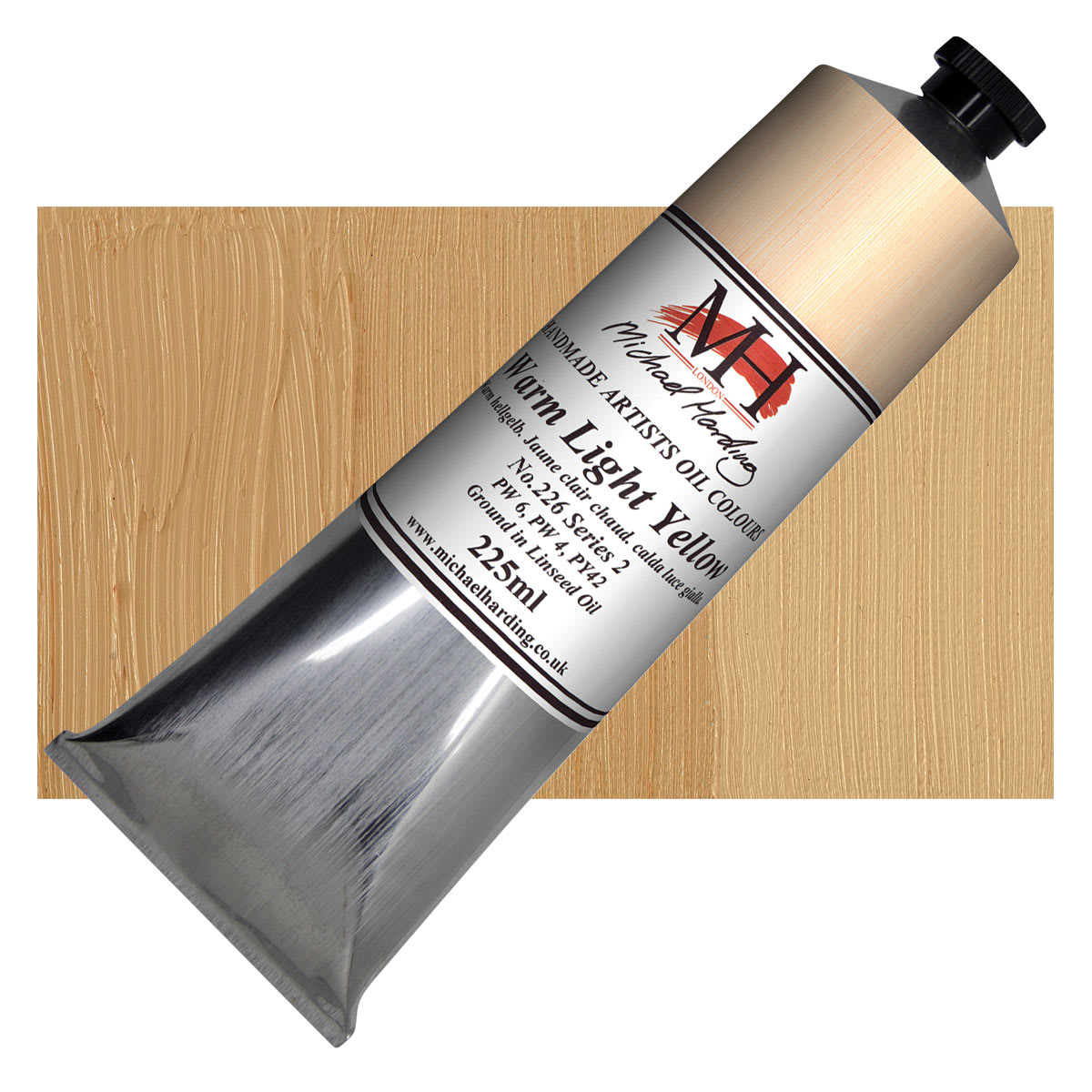 Michael Harding Artists Oil Paint - Warm Light Yellow, 225 ml tube and swatch