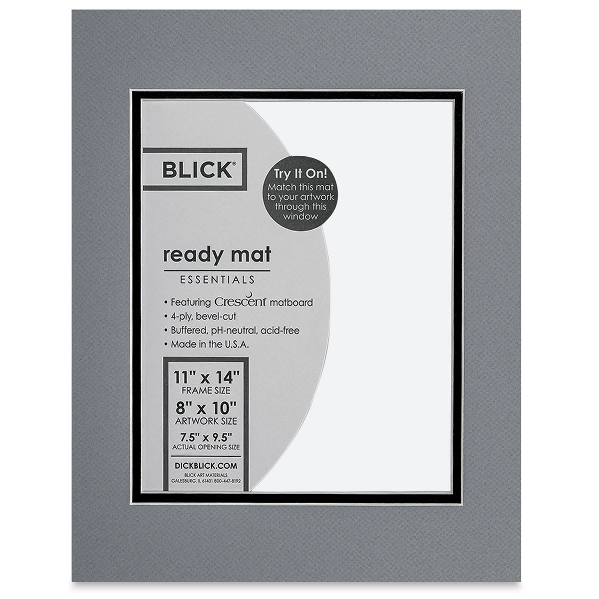Blick Double Mat - Bar Harbor Gray / Raven Black, 11" x 14" (7-1/2" x 9-1/2" Opening) in packaging