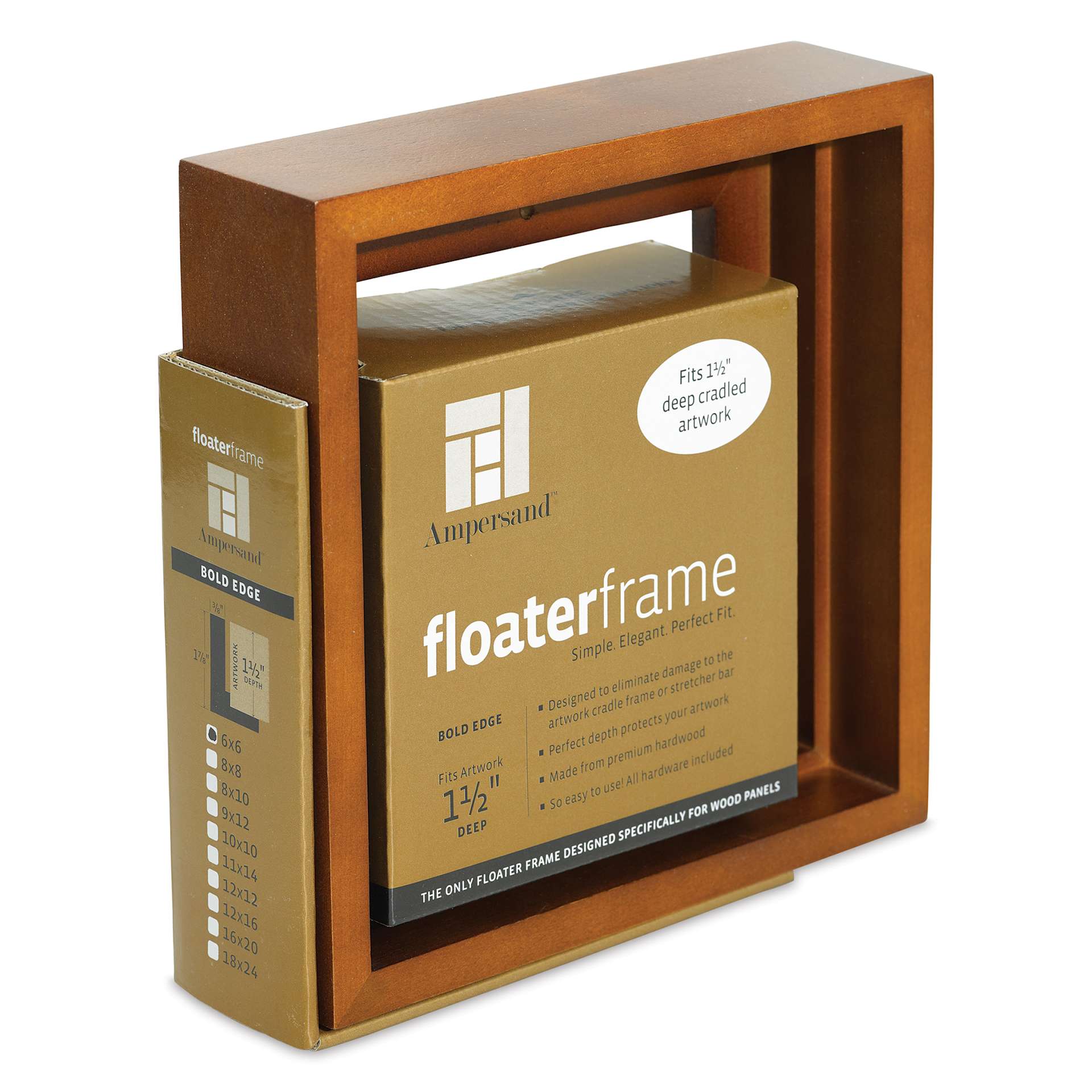 Ampersand Floaterframe - Bold, Walnut, 6" x 6", 1-1/2", at an angle