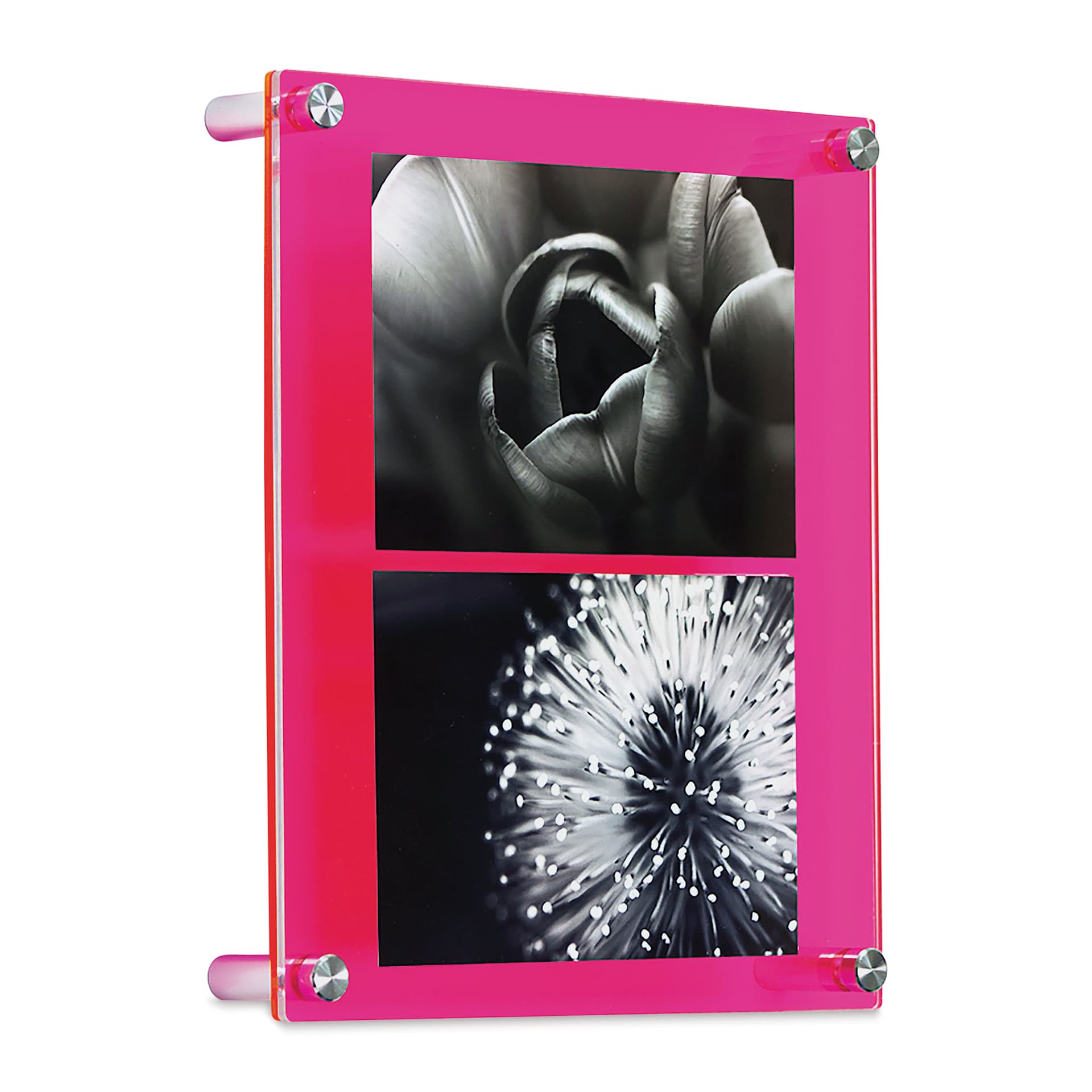 Wexel Art Double Panel Jewel Tone Acrylic Frame - Neon Pink with Silver Hardware, 10" x 12" (At an angle)