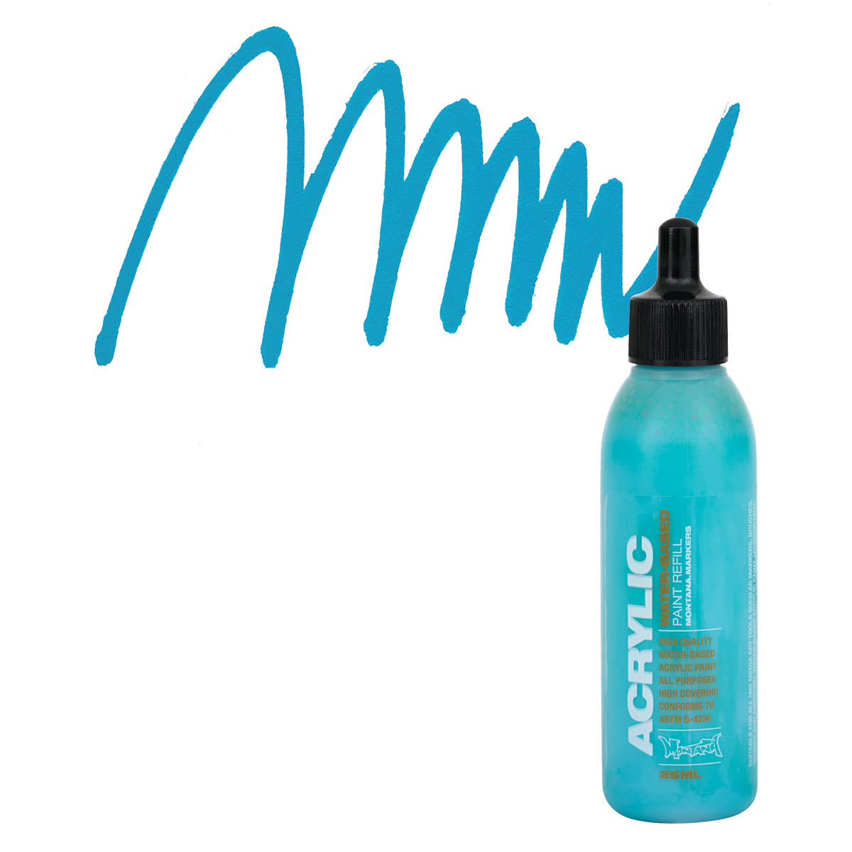 Montana Acrylic Marker Refill - 25 ml, 100% Cyan, Refill and swatch