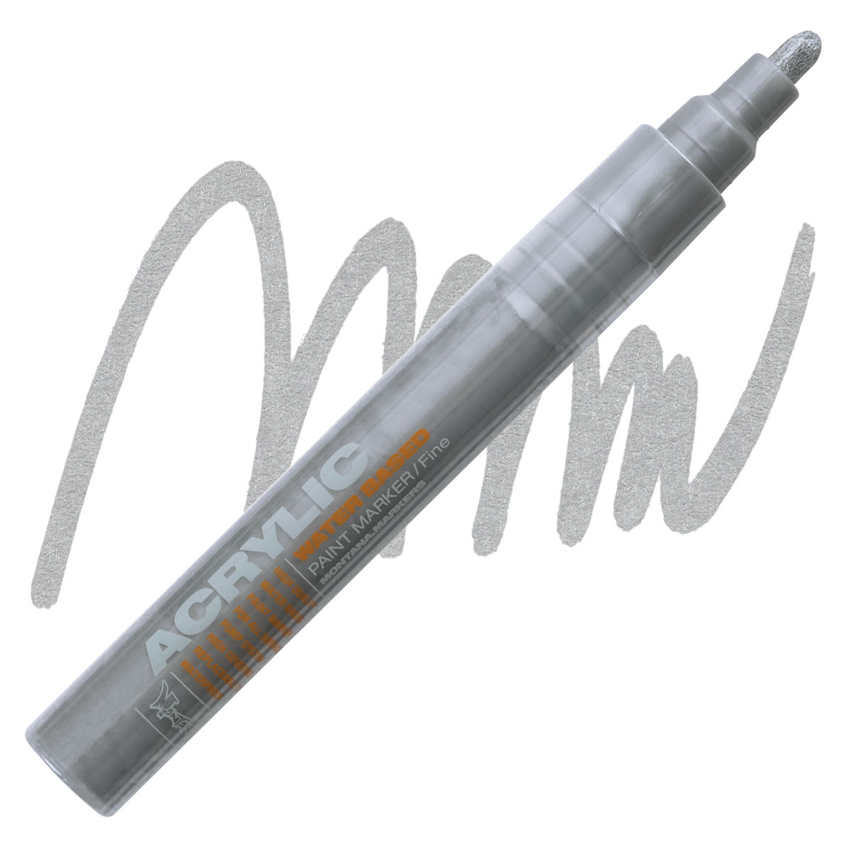 Montana Acrylic Marker - 2 mm Tip, Outline Silver (Metallic) marker and swatch
