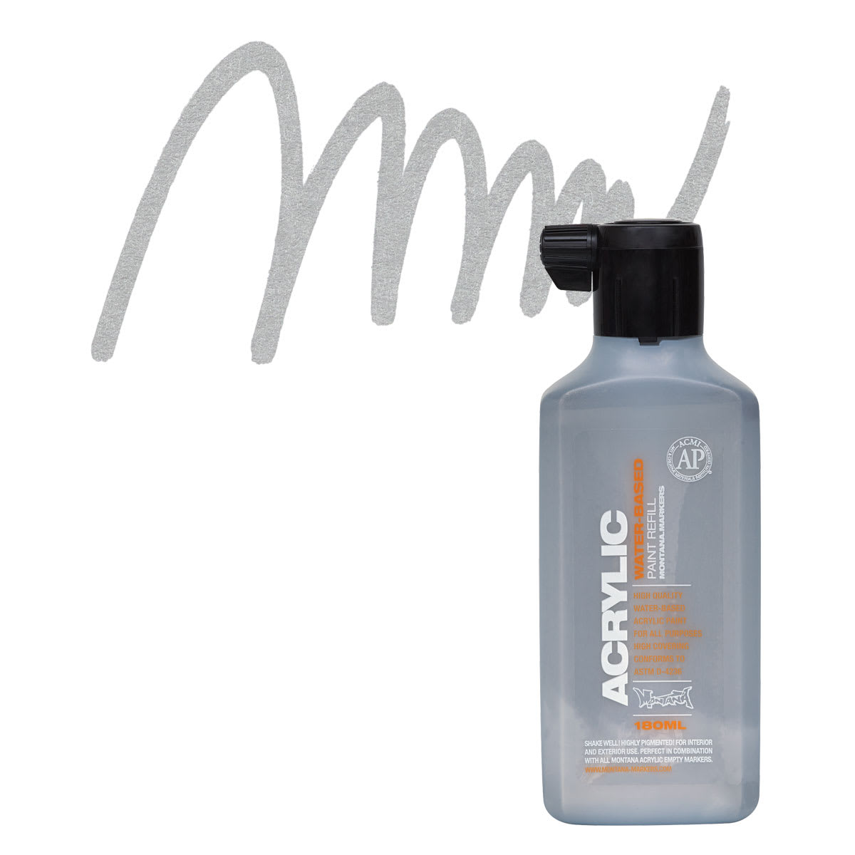 Montana Acrylic Marker Refill - 180 ml, Outline Silver (Metallic), Refill and swatch