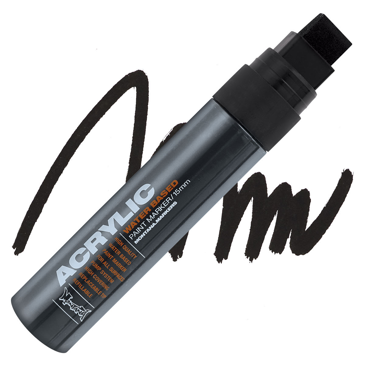 Montana Acrylic Marker - 15 mm Tip, Shock Black marker and swatch