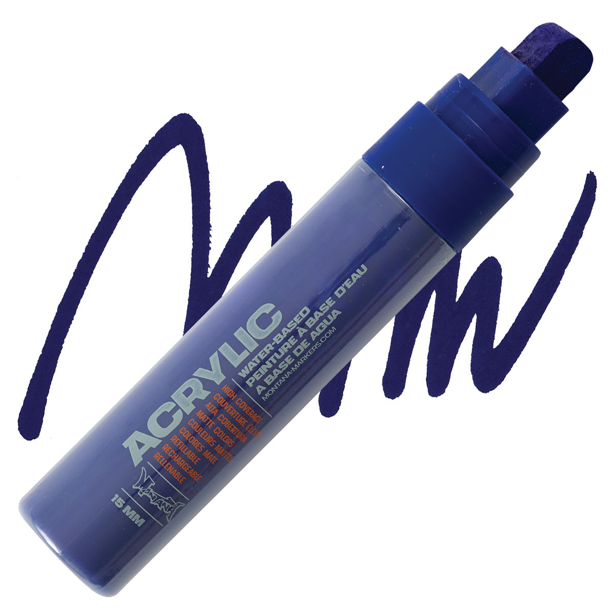 Montana Acrylic Marker - 15 mm Tip, Shock Blue Dark marker and swatch