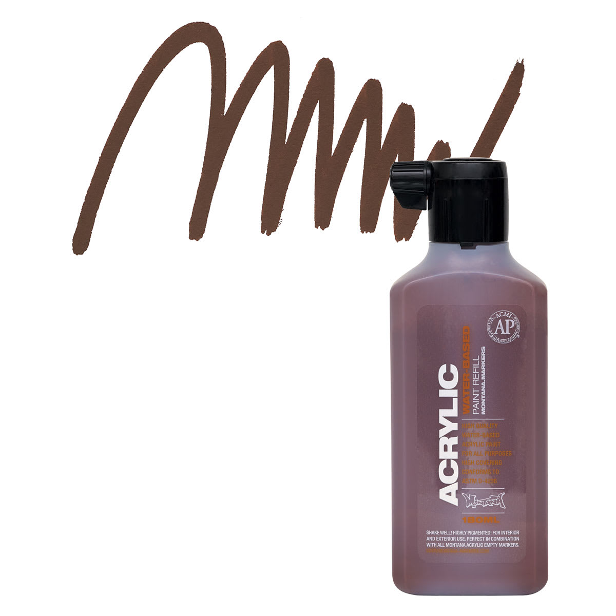 Montana Acrylic Marker Refill - 180 ml, Shock Brown, Refill and swatch