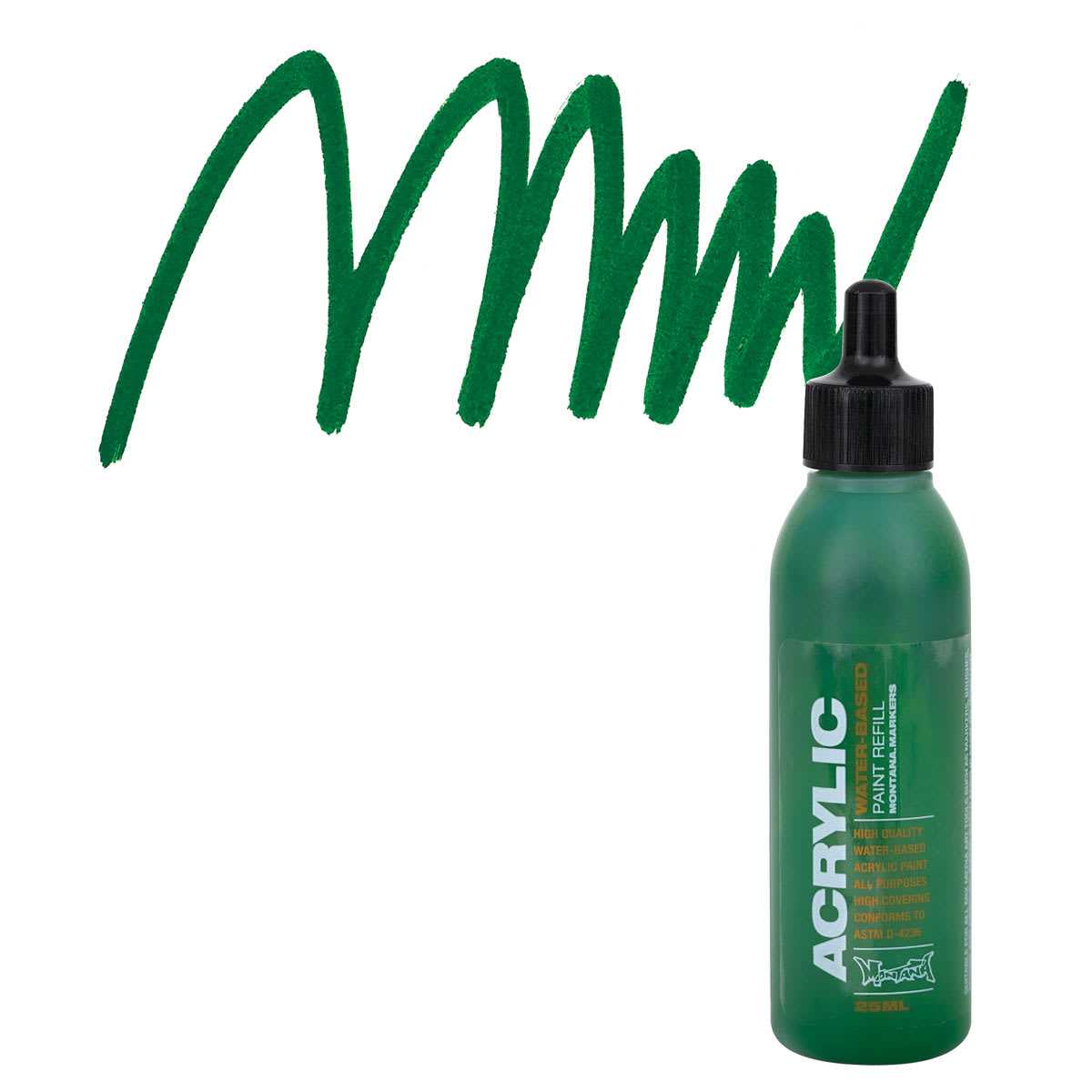 Montana Acrylic Marker Refill - 25 ml , Shock Green Dark, Refill and swatch