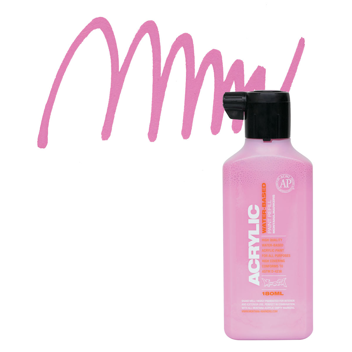 Montana Acrylic Marker Refill - 180 ml, Shock Pink Light, Refill and swatch