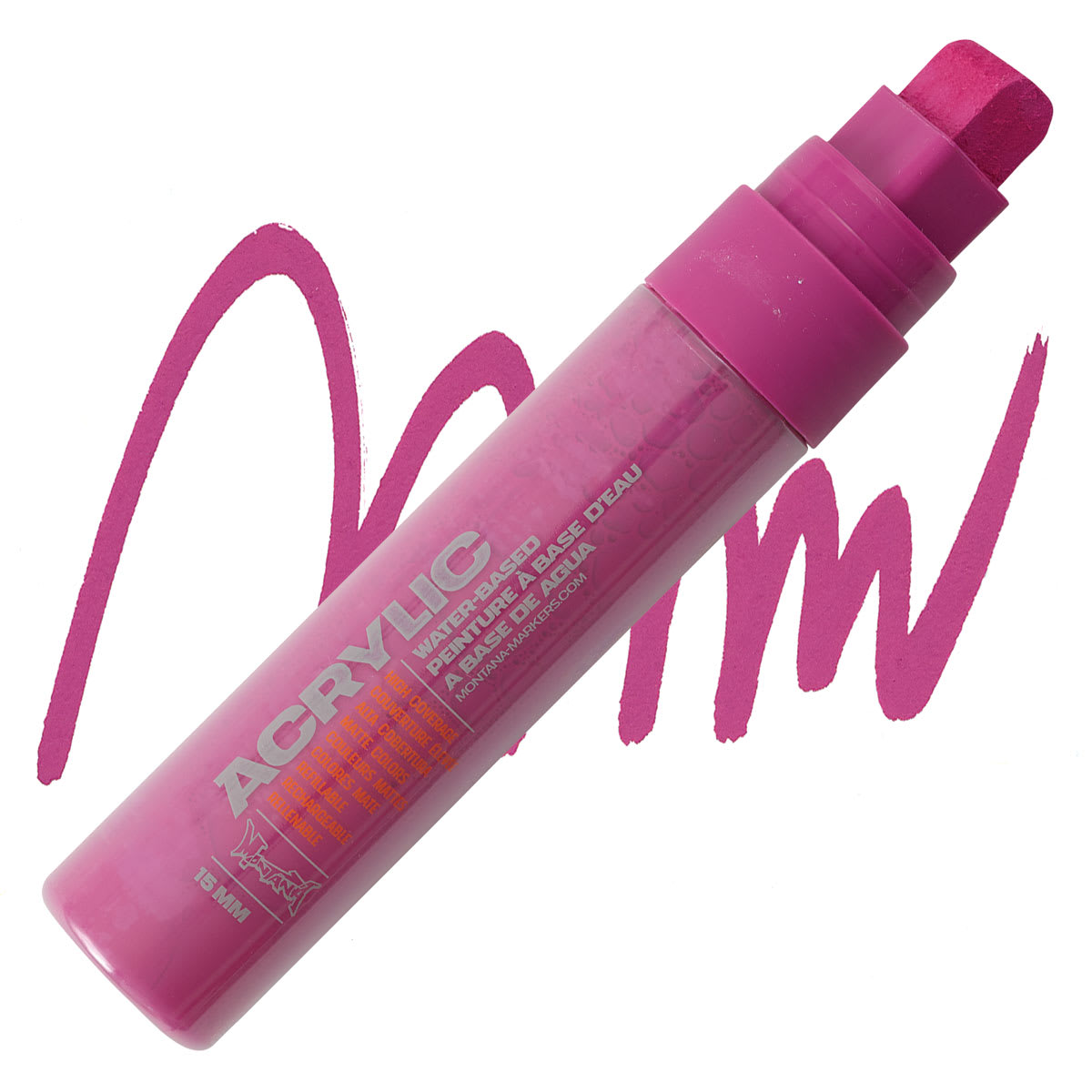 Montana Acrylic Marker - 15 mm Tip, Shock Pink marker and swatch