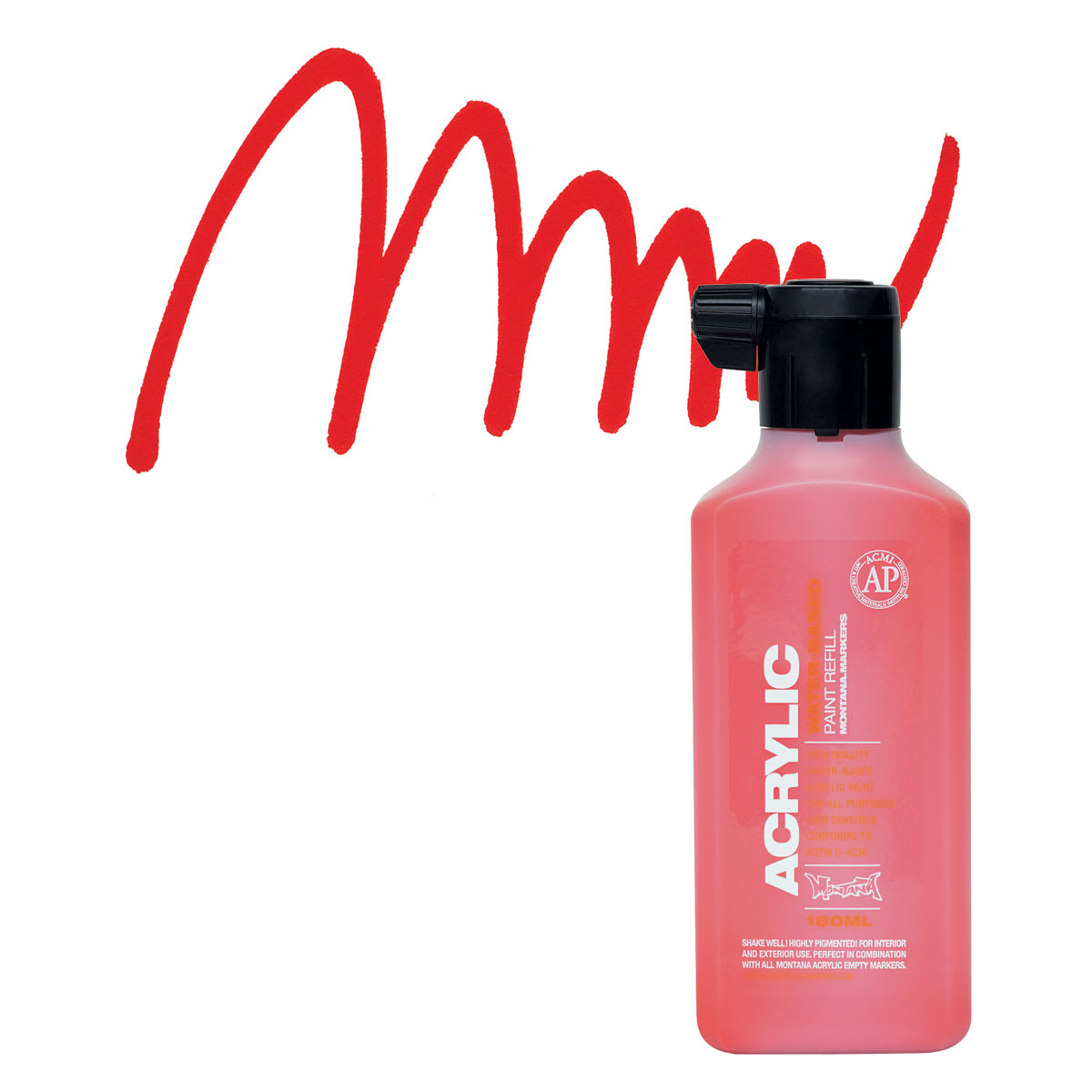Montana Acrylic Marker Refill - 180 ml, Shock Red, Refill and swatch