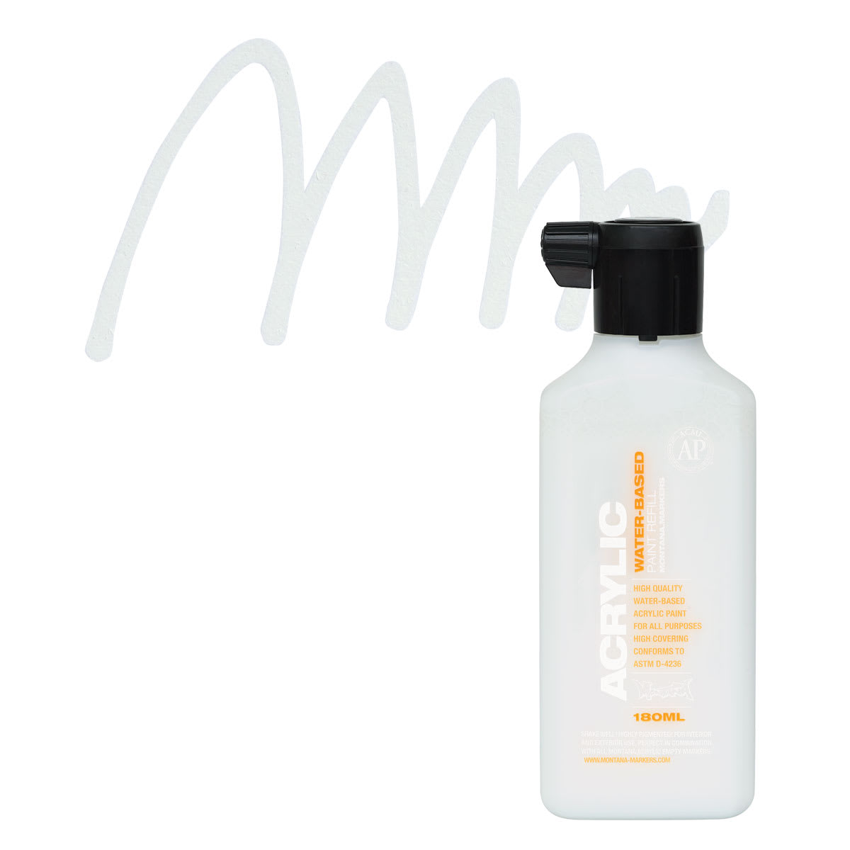 Montana Acrylic Marker Refill - 180 ml, Shock White, Refill and swatch