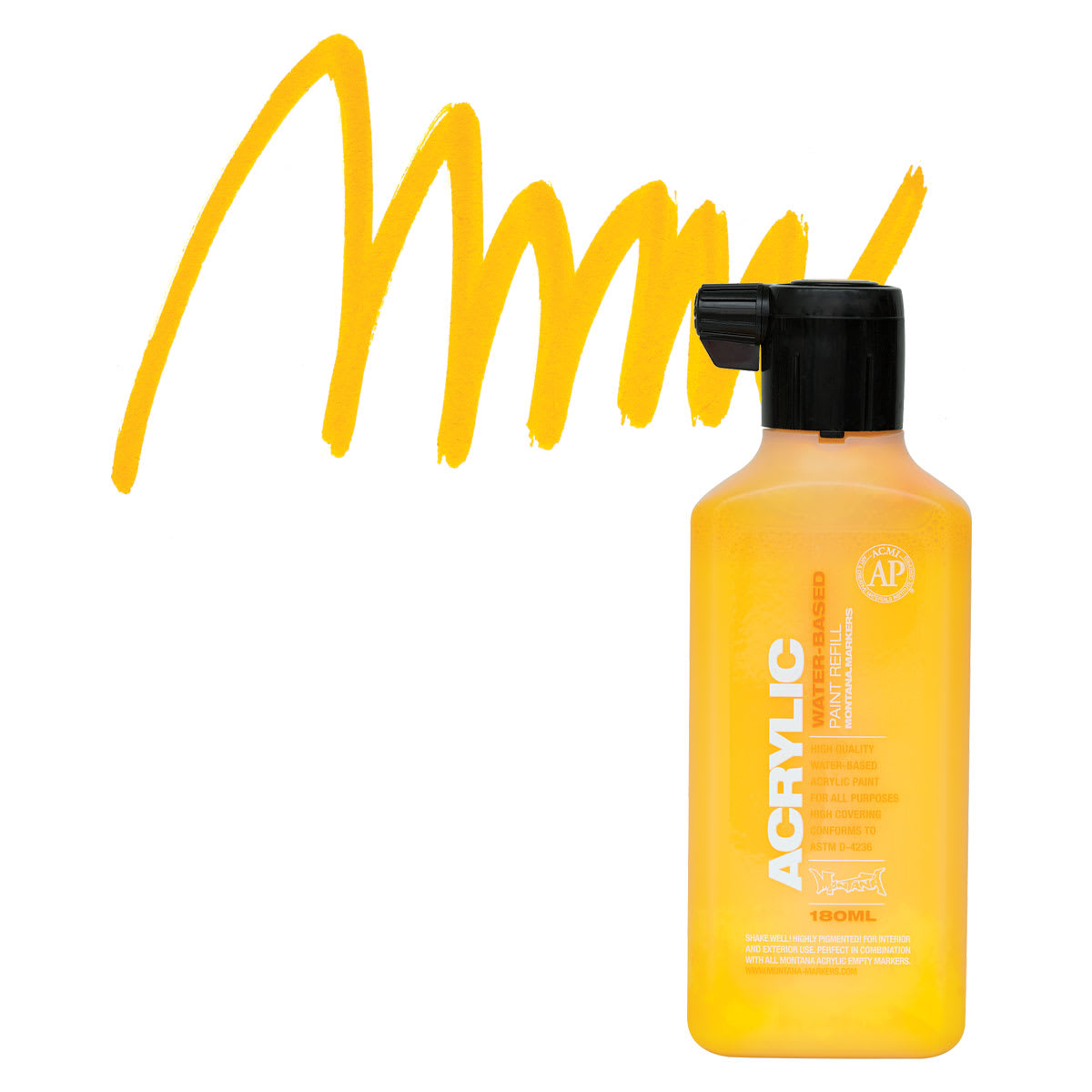 Montana Acrylic Marker Refill - 180 ml, Shock Yellow, Refill and swatch