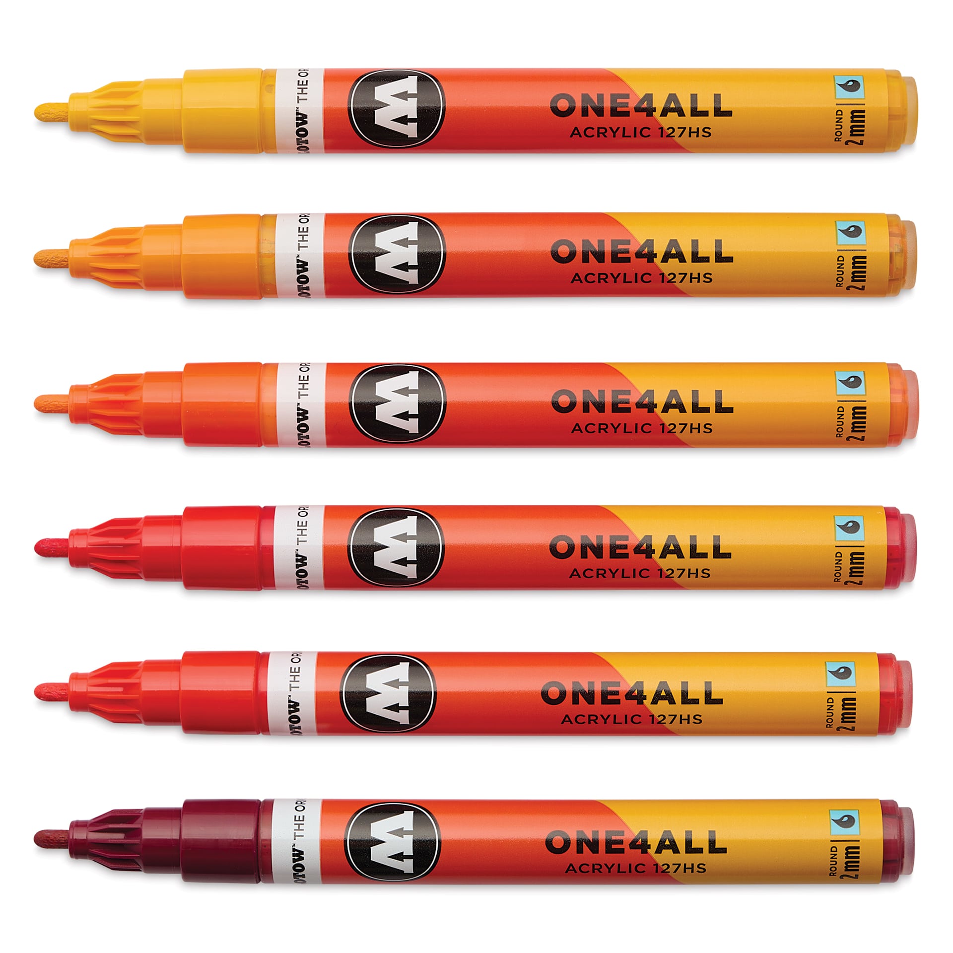 Molotow One4All Acrylic Markers - Set of 6, Hot Colors, 2 mm