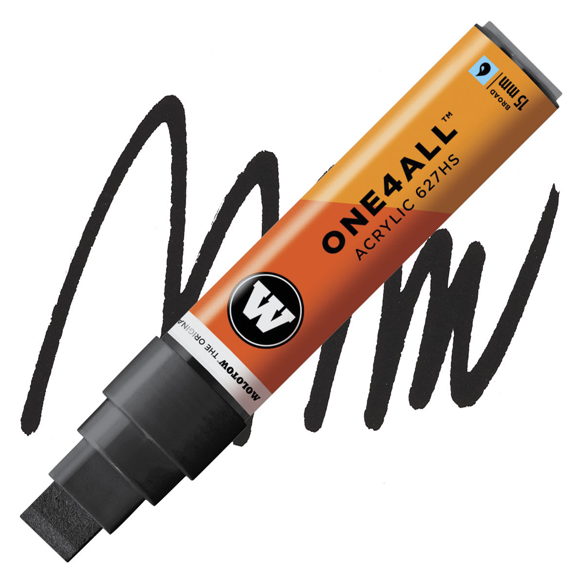 Molotow One4All Acrylic Marker - 15 mm Tip, Signal Black, Square Tip marker and swatch