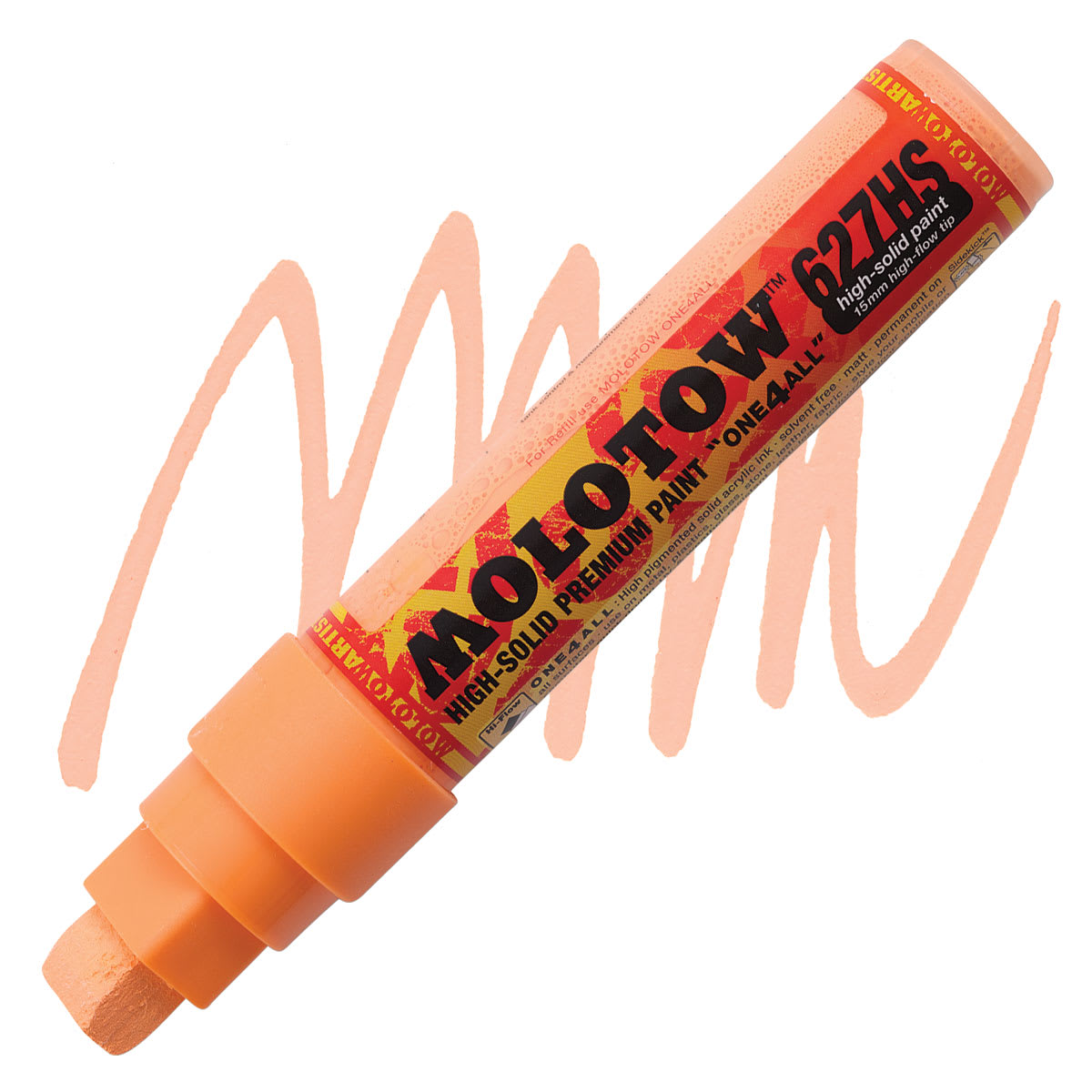 Molotow One4All Acrylic Marker - 15 mm Tip , Peach Pastel, Square Tip marker and swatch