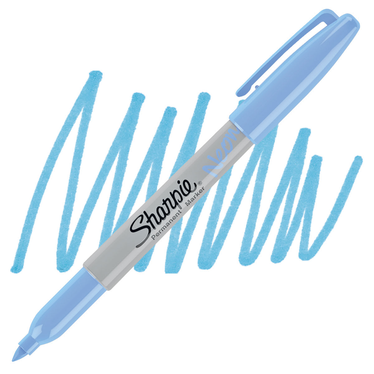 Shinhan Touch Twin Brush Marker - Neon Blue marker and swatch