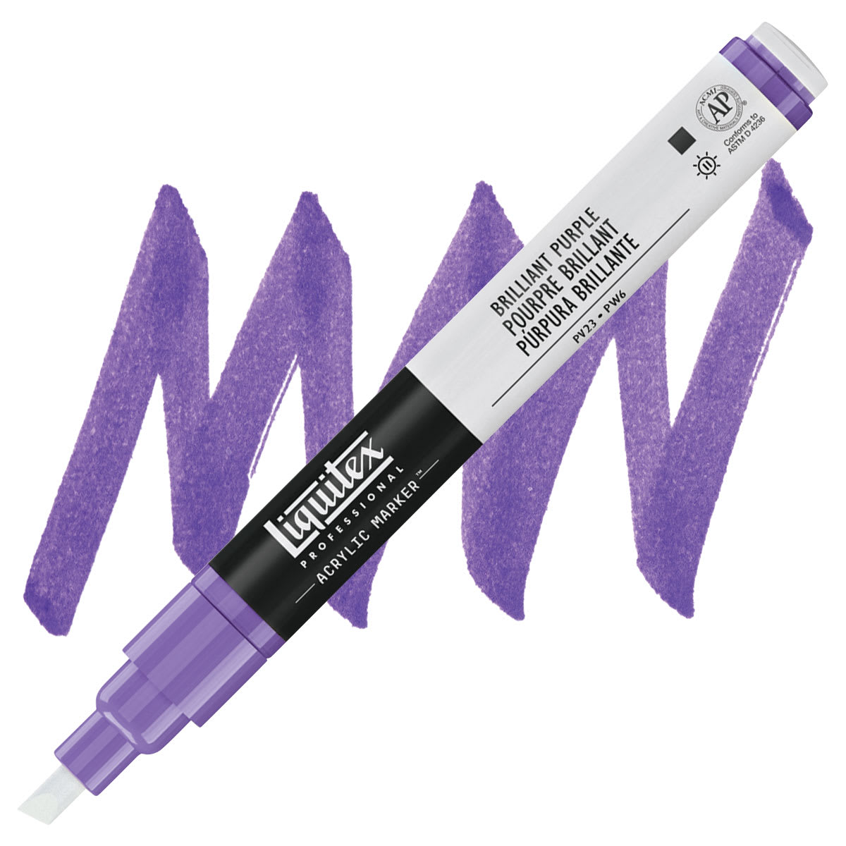 Liquitex Paint Marker - Brilliant Purple, 2mm Tip marker and swatch