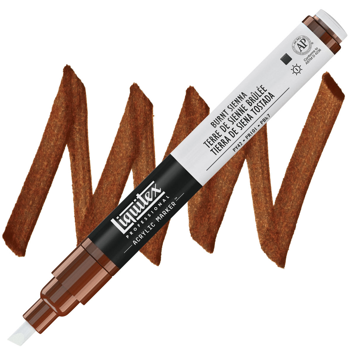 Liquitex Paint Marker - Burnt Sienna, 2mm Tip marker and swatch