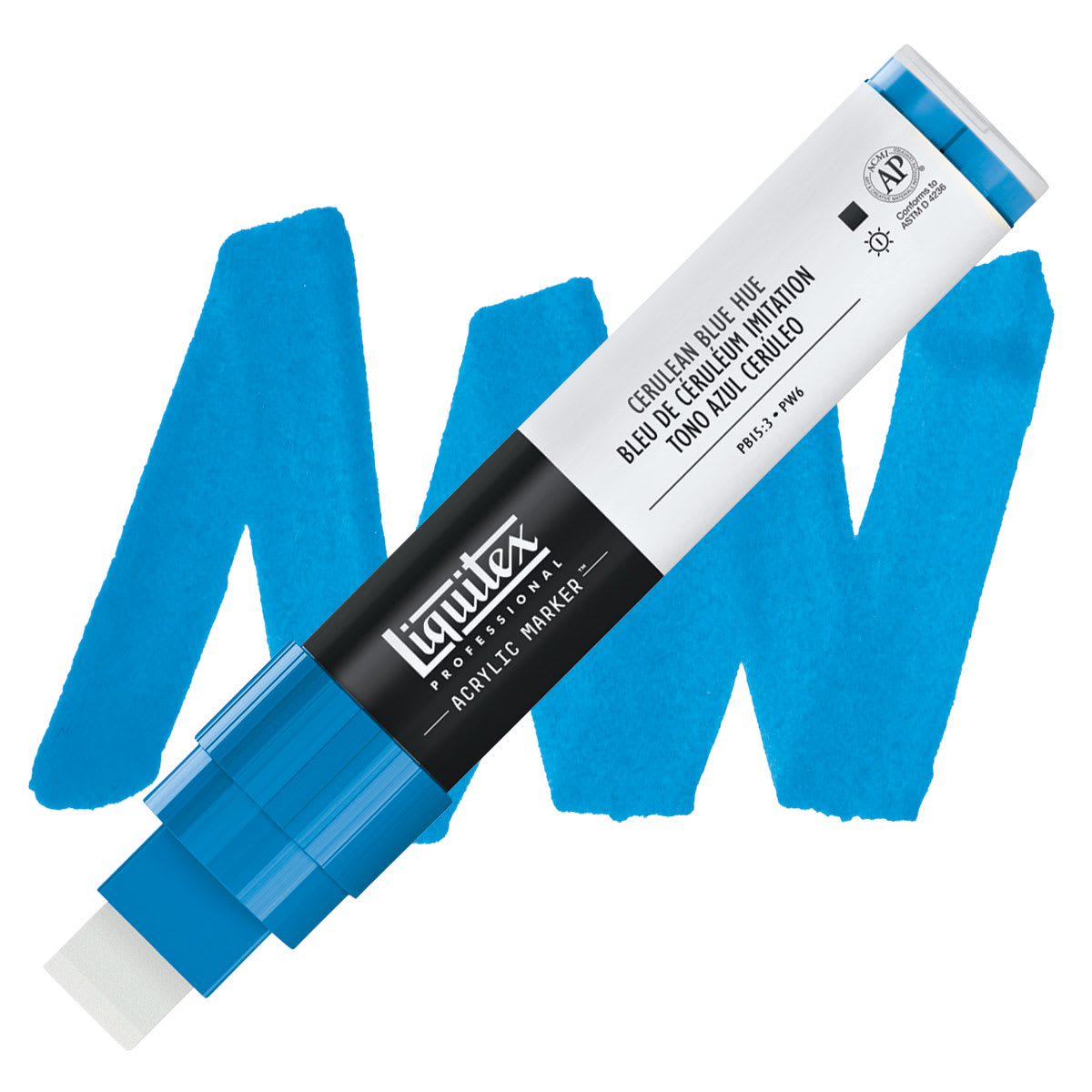 Liquitex Paint Marker - Cerulean Blue Hue, 15mm Tip marker and swatch