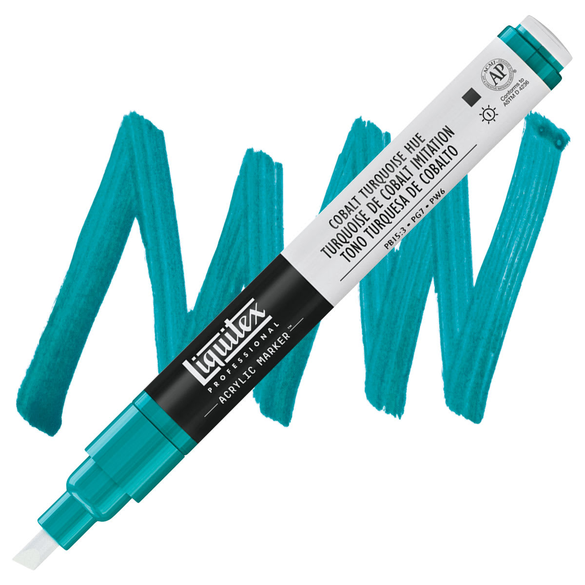 Liquitex Paint Marker - Cobalt Turquoise Hue, 2mm Tip marker and swatch