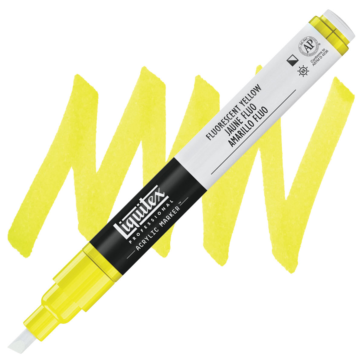 Liquitex Paint Marker - Fluorescent Yellow, 2mm Tip marker and swatch