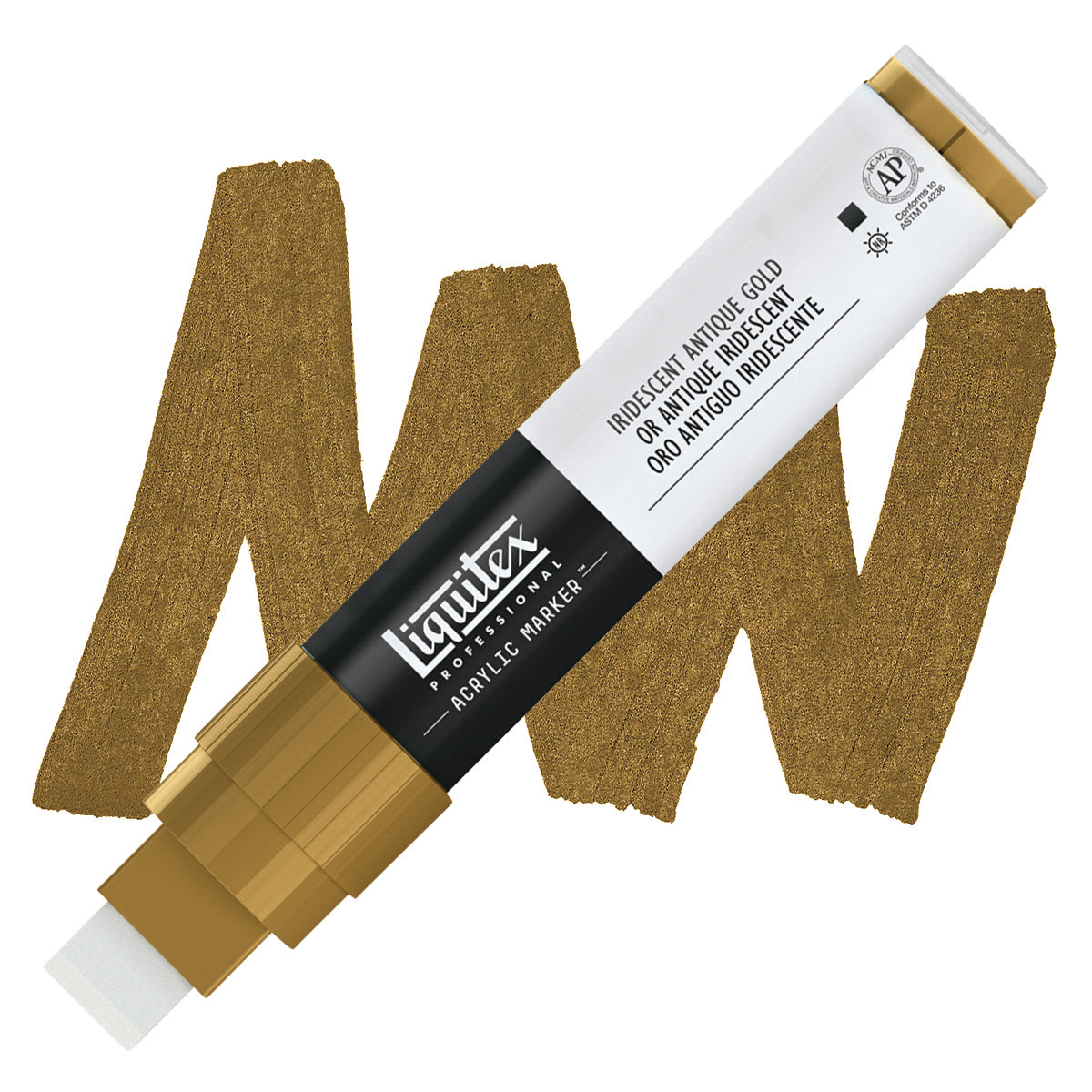 Liquitex Paint Marker - Iridescent Antique Gold, 15mm Tip marker and swatch