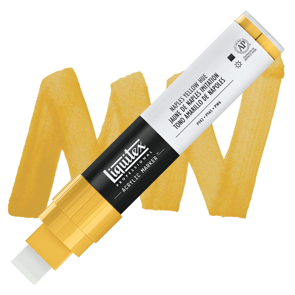 Liquitex Paint Marker - Naples Yellow Hue, 15mm Tip marker and swatch