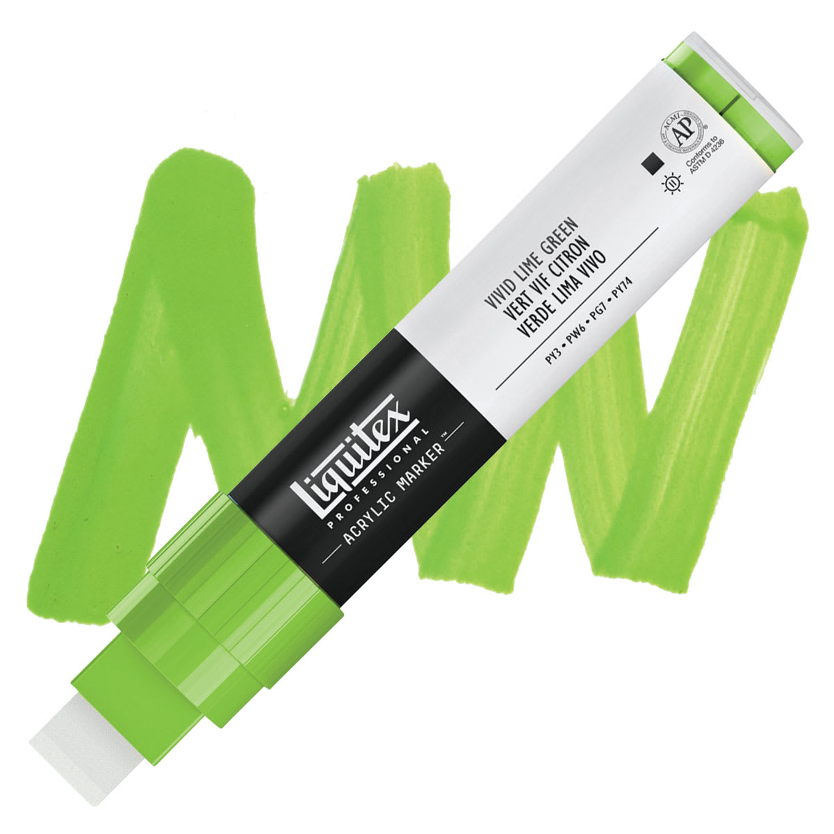 Liquitex Paint Marker - Vivid Lime Green, 15mm Tip marker and swatch
