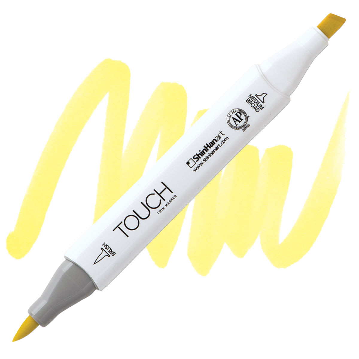 Shinhan Touch Twin Brush Marker - Canaria Yellow marker and swatch