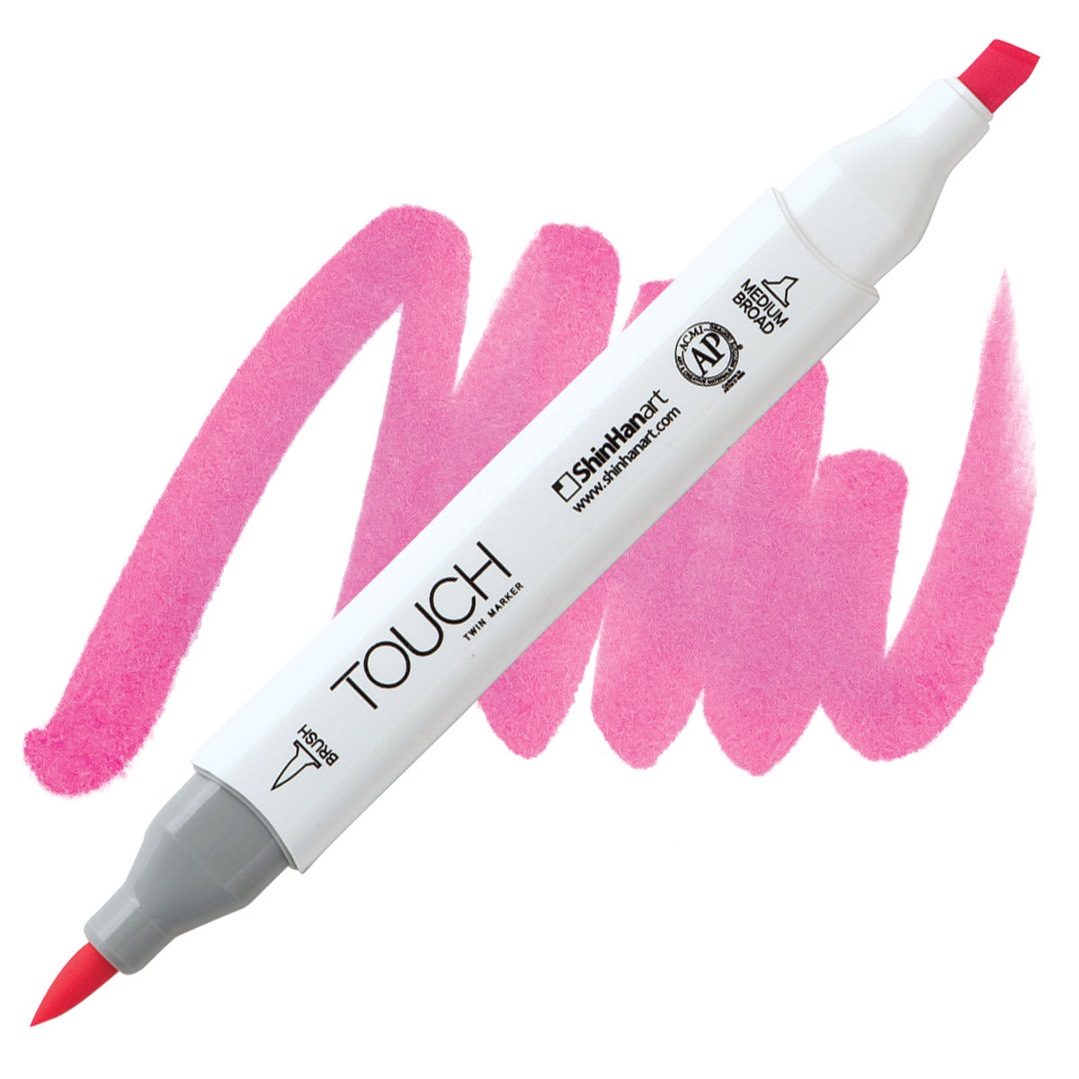 ShinHan Touch Twin Brush Marker - Fluorescent Pink F126 marker and swatch