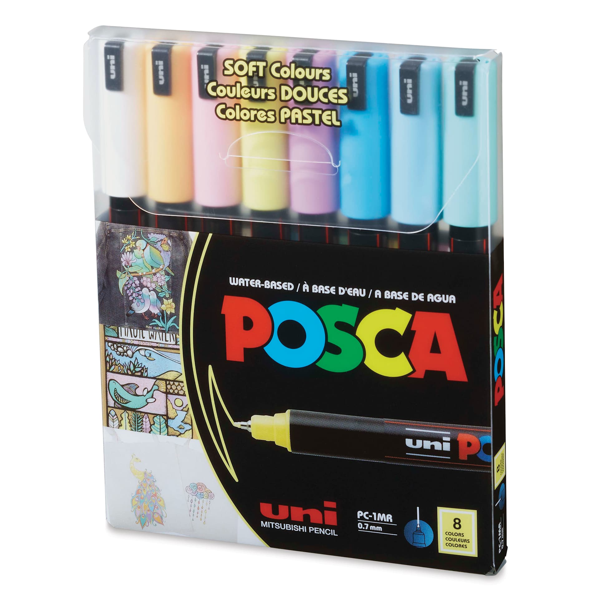 Posca Paint Markers - Set of 8, Soft Colors, X Fine Tip, 0.7 mm, front of packaging