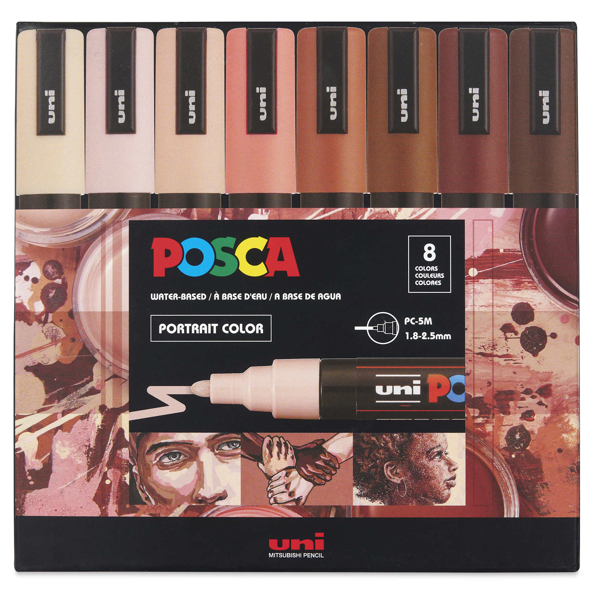 Posca Paint Markers - Set of 8, Portrait Colors, Medium Tip, 2.5