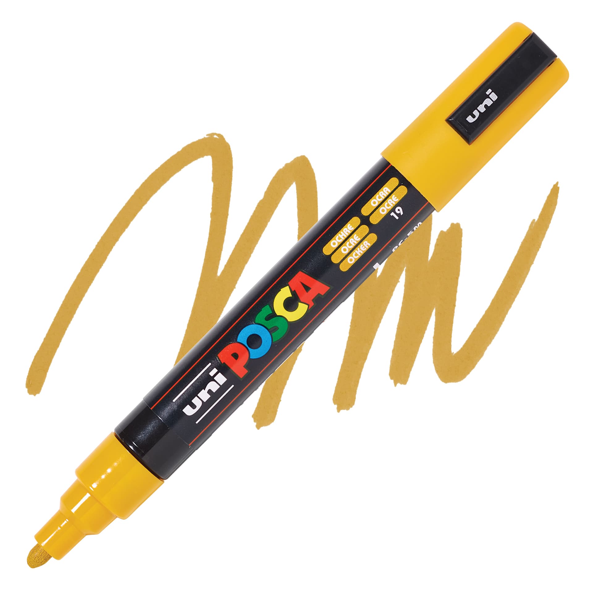 Posca Paint Marker - Ochre, Bullet Tip, 2.5 mm - swatch and marker