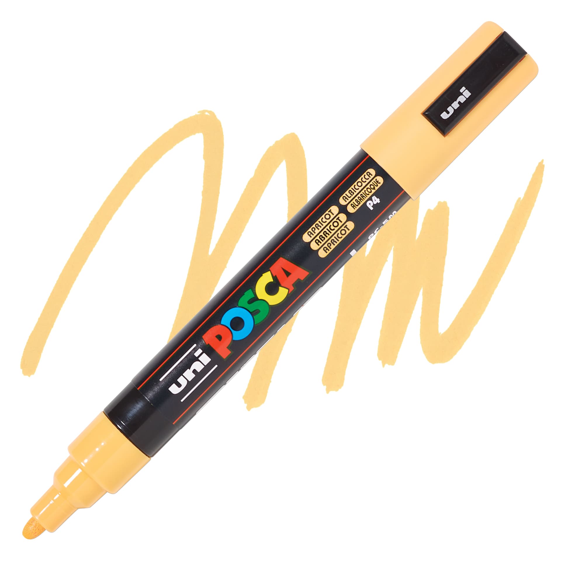Posca Paint Marker - Apricot, Bullet Tip, 2.5 mm - swatch and marker