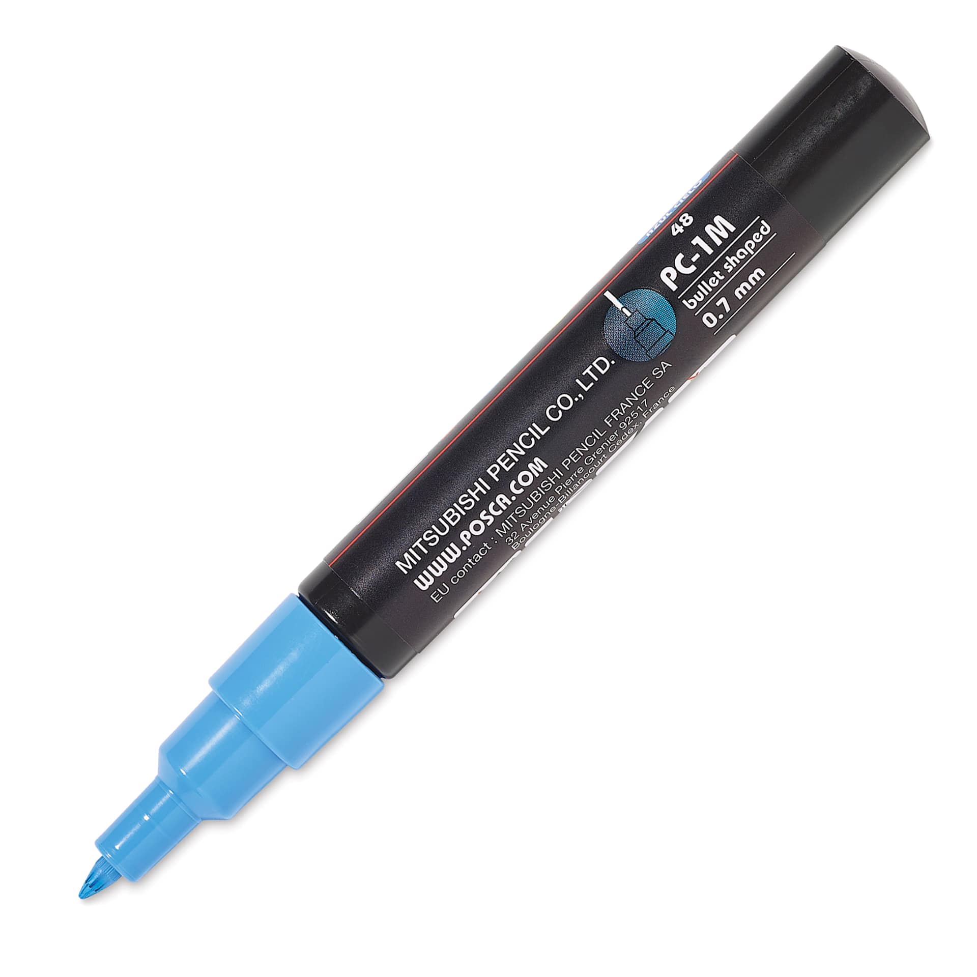 Uni Posca Paint Marker - Sky Blue, X-Fine, Bullet Tip, 0.7 mm, cap off