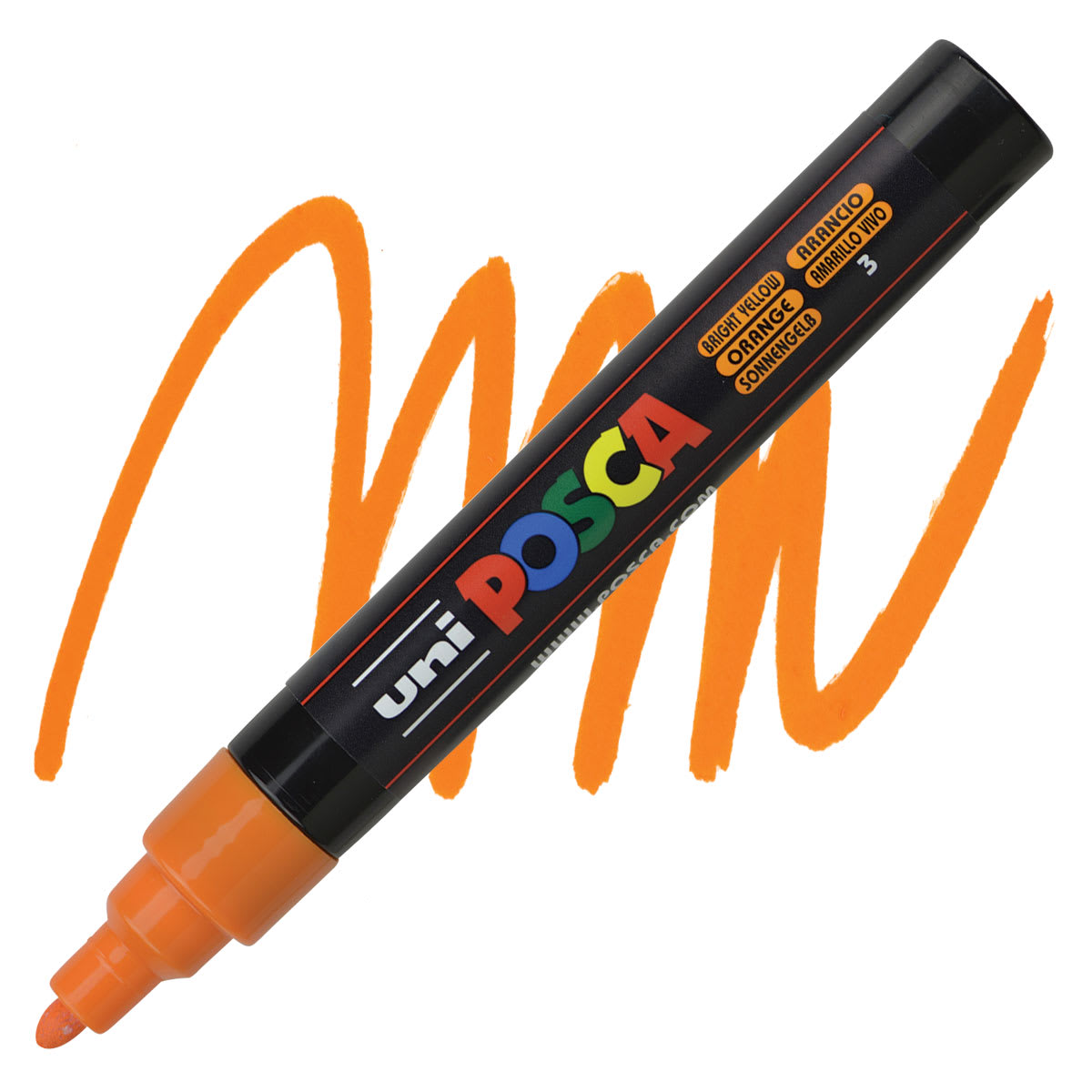 Posca Paint Marker - Bright Yellow, Bullet Tip, 2.5 mm marker and swatch