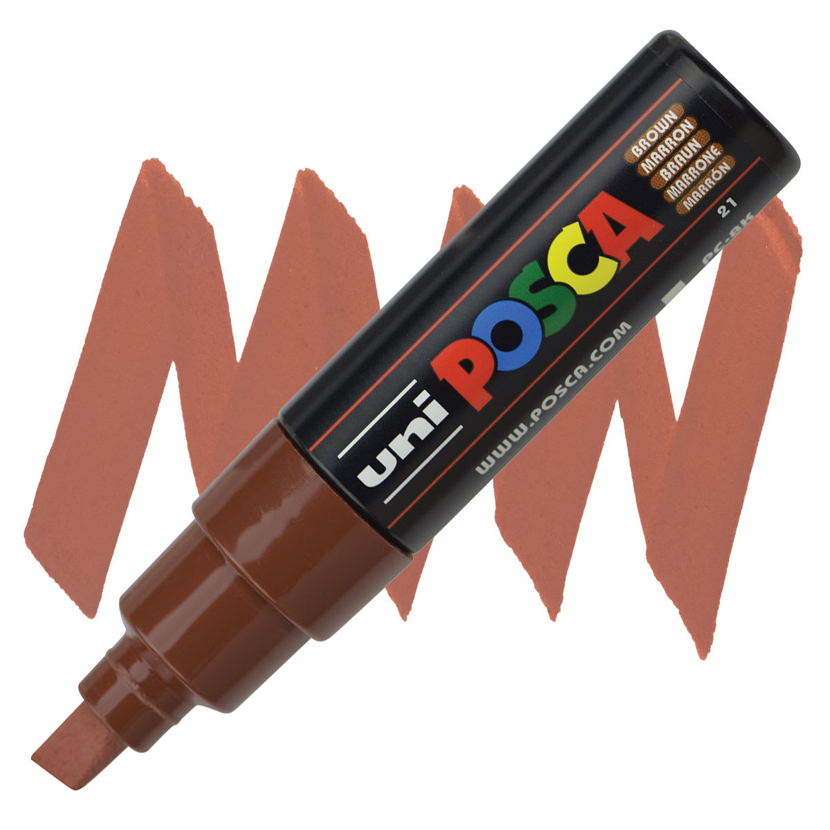 Posca Paint Marker - Brown, Broad Chisel, 8 mm - marker and swatch