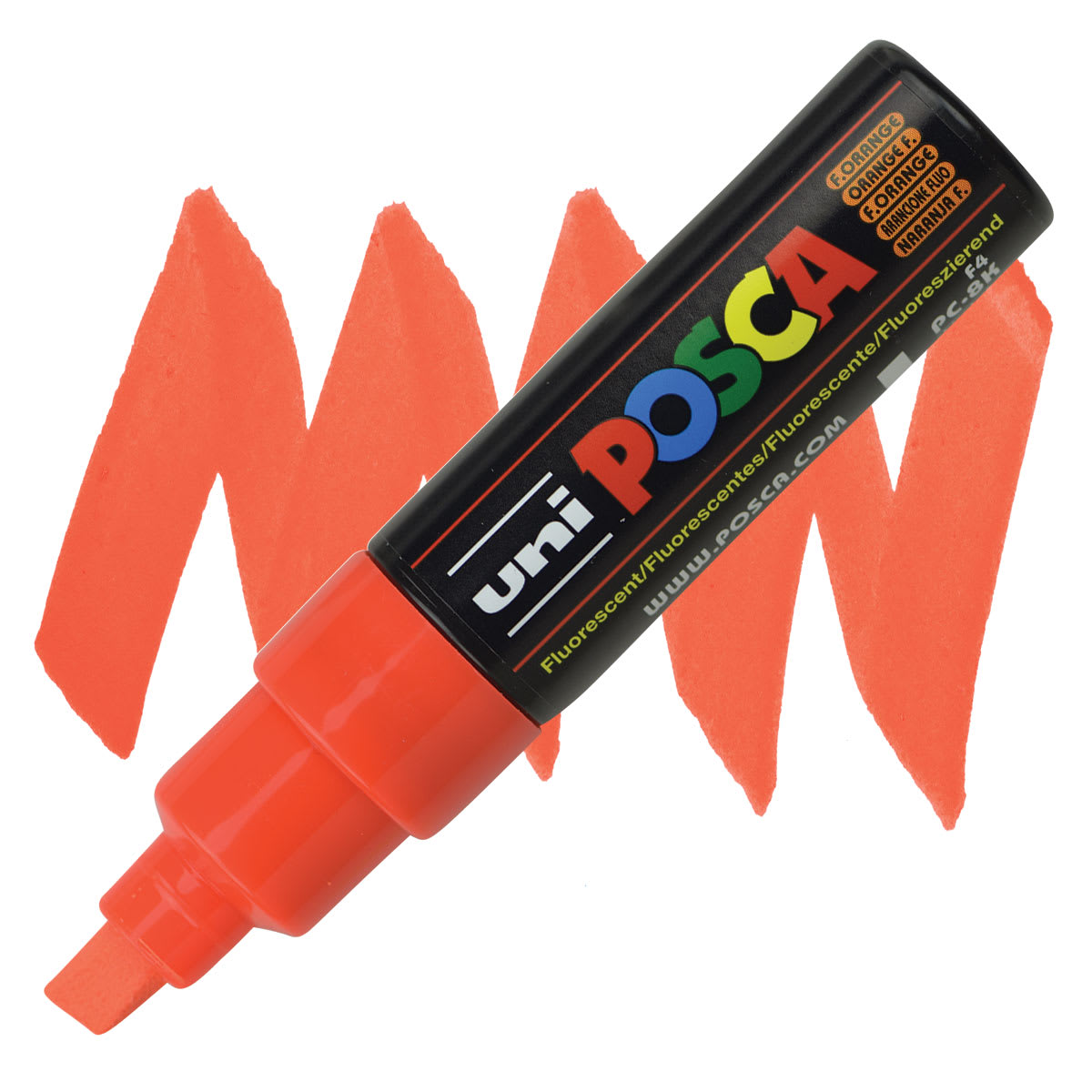 Posca Paint Marker - Fluorescent Orange, Broad Chisel Tip, 8 mm - marker and swatch