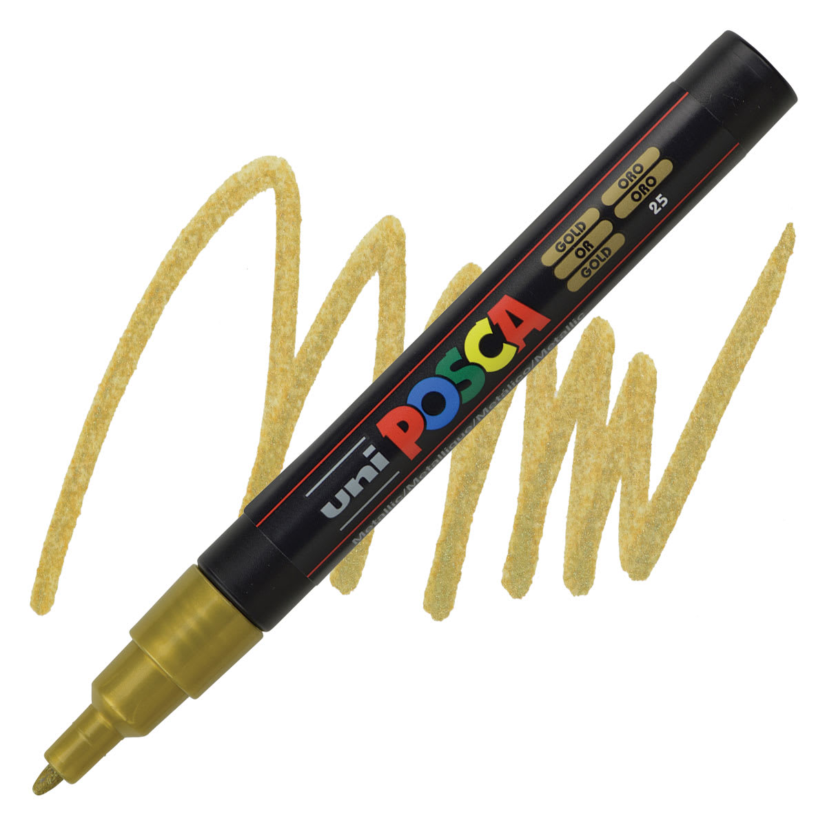 Posca Paint Marker - Gold, Fine, Bullet Tip, 0.9 mm - 1.3 mm - marker and swatch