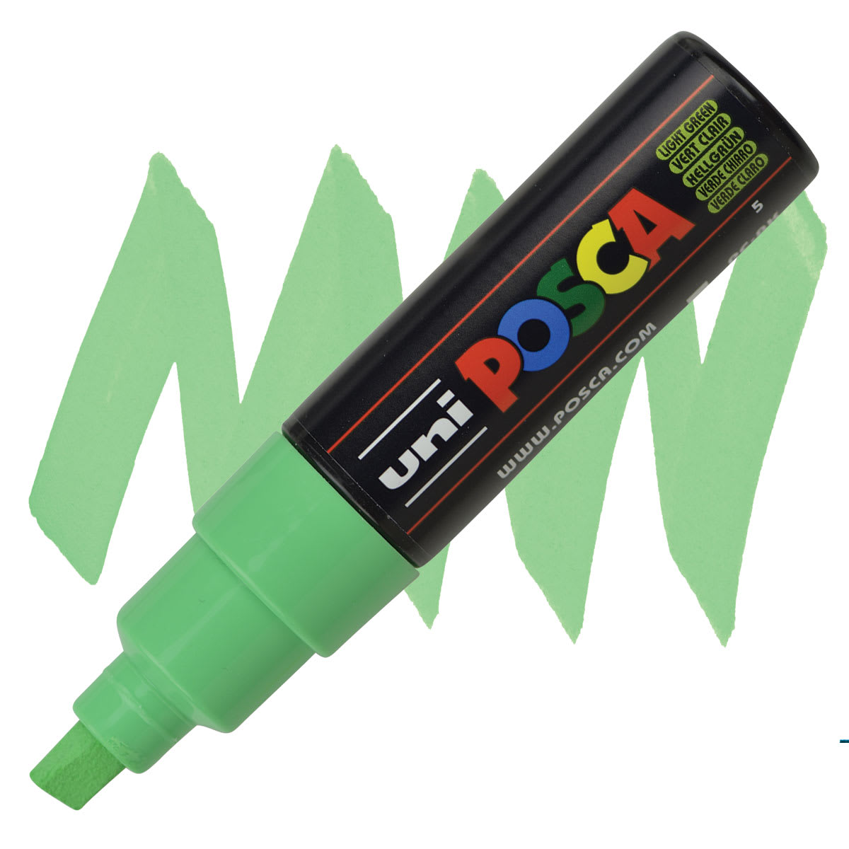 Posca Paint Marker - Light Green, Broad Chisel Tip, 8 mm - marker and swatch