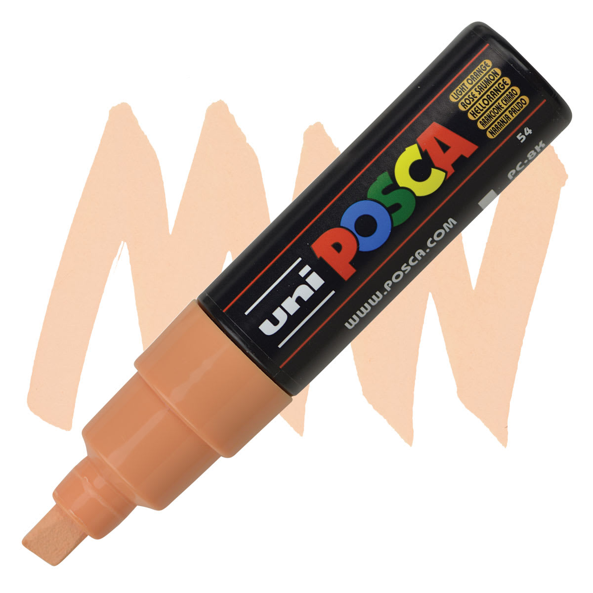 Posca Paint Marker - Light Orange, Broad Chisel Tip, 8 mm - marker and swatch