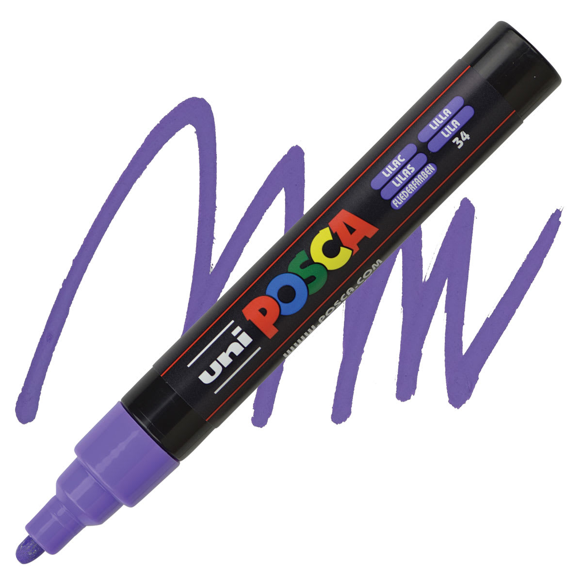 Posca Paint Marker - Lilac, Bullet Tip, 2.5 mm - marker and swatch