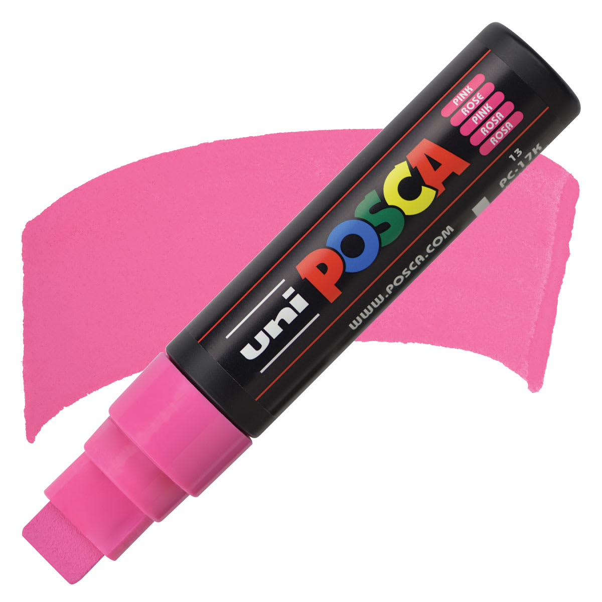 Posca Paint Marker - Pink, Extra Broad Chisel, 15 mm - marker and swatch