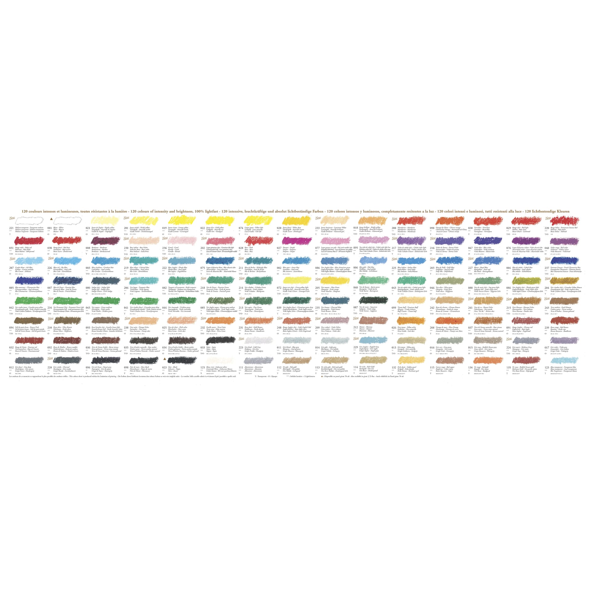 Sennelier Oil Pastel Set - Assorted Colors, Wood Box, Set of 125, color chart