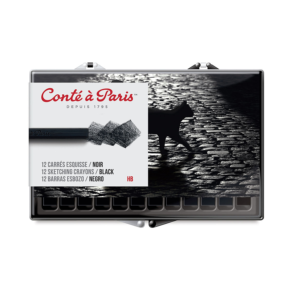 Conté à Paris Sketching Pastel Carrés - Pierre Noire, HB, Pkg of 12, contents