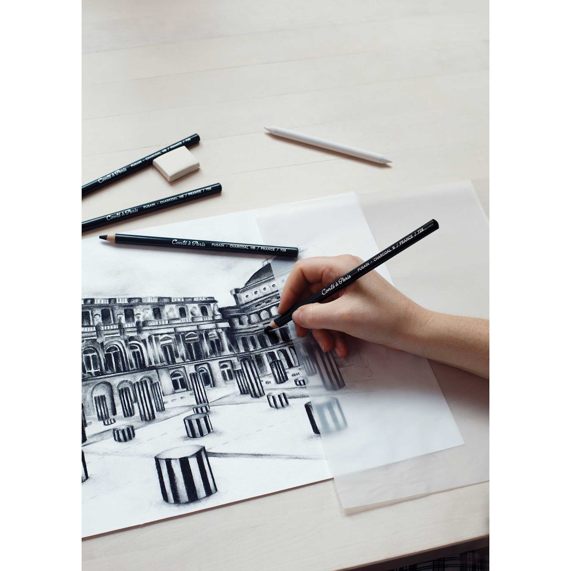 Conté à Paris Sketching Pencil - Charcoal, B, used in artwork