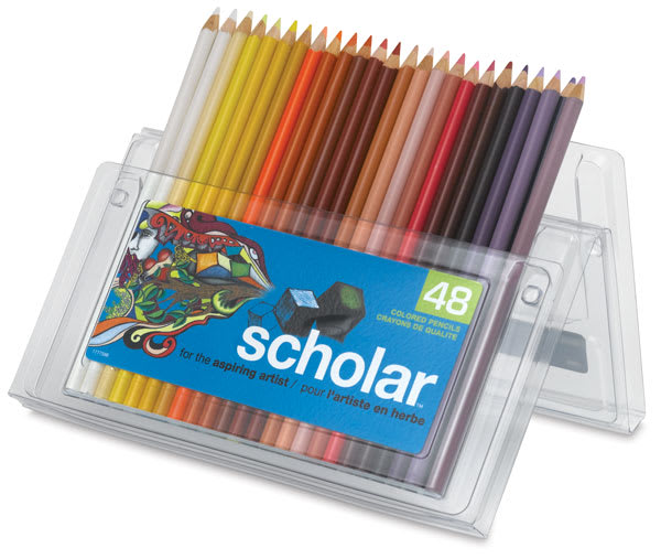 Prismacolor Scholar Art Pencil Set - Assorted Colors, Set of 48 (package open easel-style)