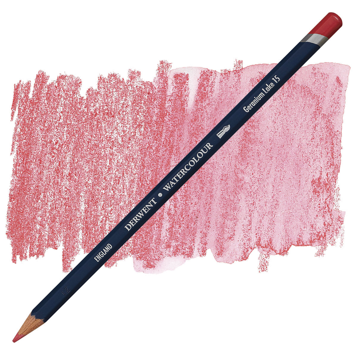 Derwent Watercolor Pencil - Geranium Lake pencil and swatch