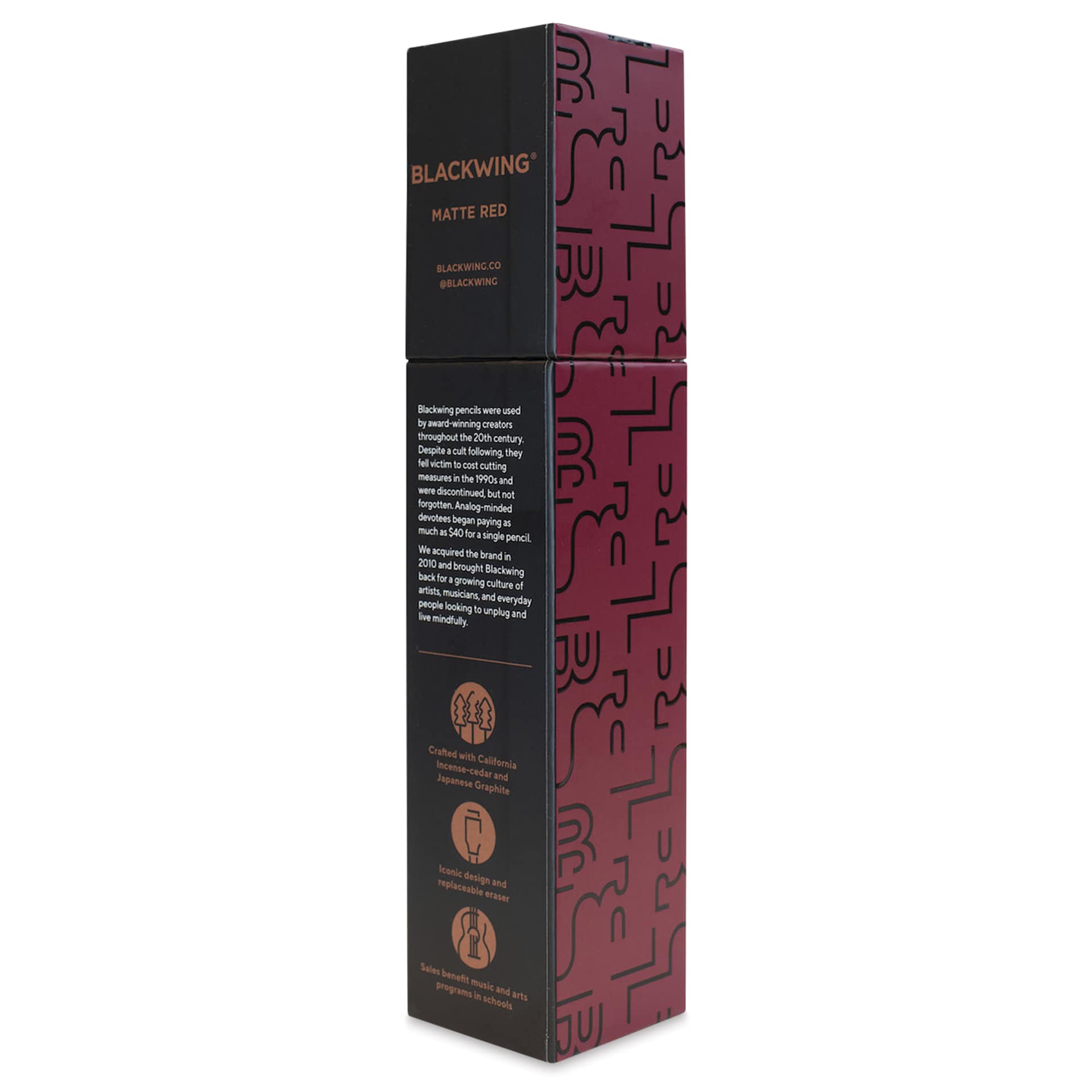 Blackwing Pencils - Matte Red, Pkg of 12, Soft, back of the box